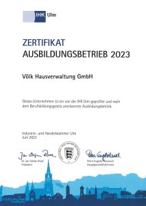 2023 Zertifikat Ausbildungsbetrieb VÖLK Hausverwaltung GmbH